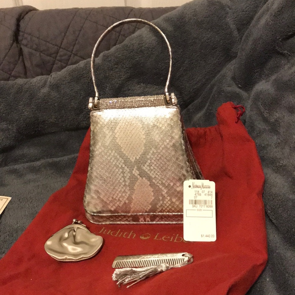 TWO Judith Leiber purses! One silver with crystals. One gold.